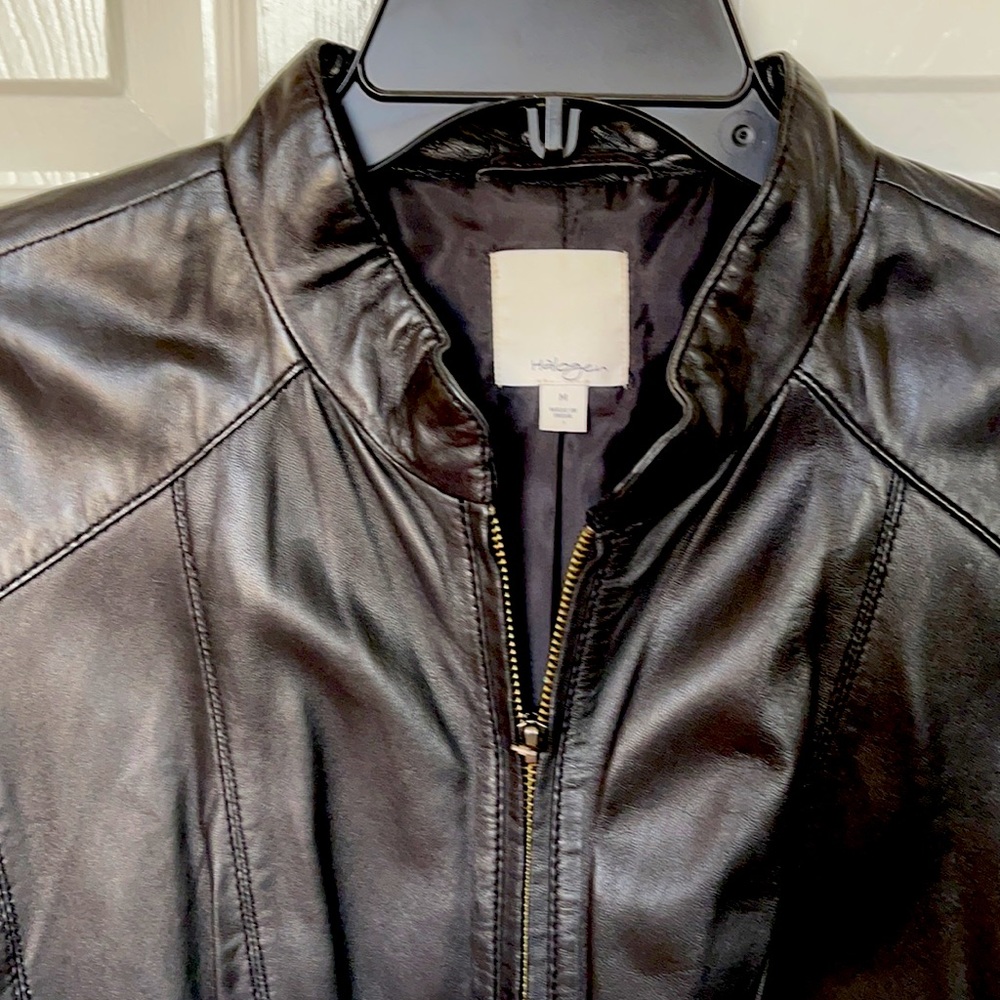 Halogen Collarless Leather Jacket - image 2